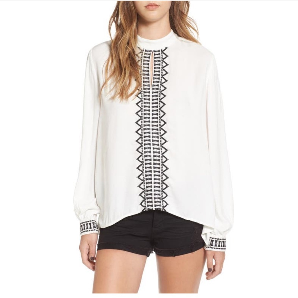 Sun & shadow embroidered woven blouse